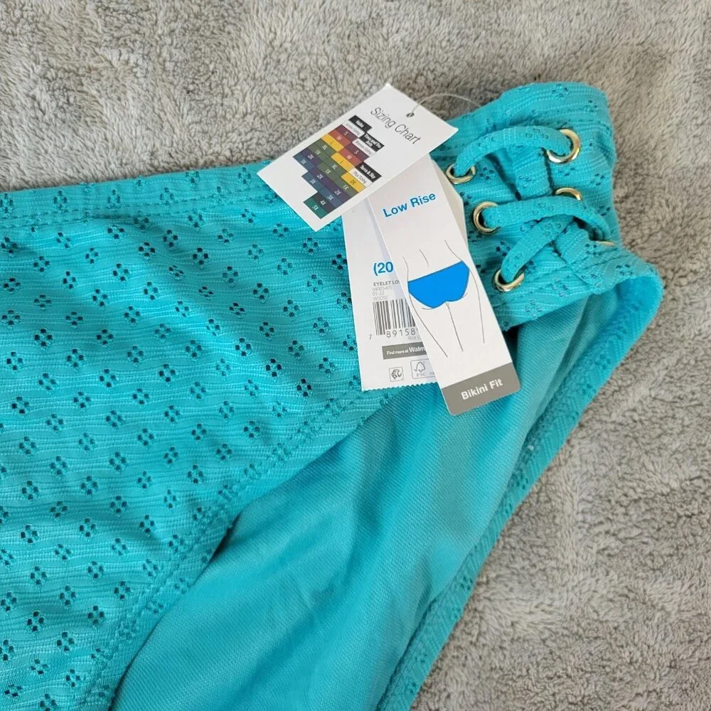 Time and Tru 2X Blue Eyelet Bikini Bottom Swimwear 20W 22W Lined Plus BLU103E